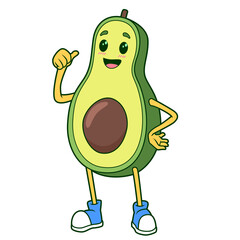 Die Avocado zeigt Daumen hoch und trägt coole Sneakers.
