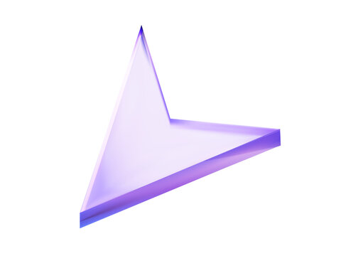 3D holographic cursor icon in purple gradient. Navigation pointer element for UI and web interface. 