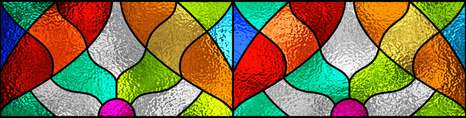 Stained glass window with colorful seamless geometric pattern for luxury interior. Multicolor abstract background. Art template for design interior. Art Deco illustration.