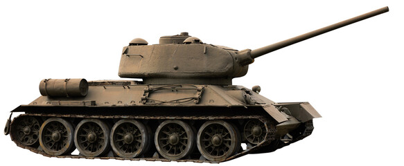 T-34 - Soviet medium tank from World War II. Isolated over white background