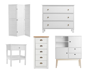 Different white furniture isolated on white, set