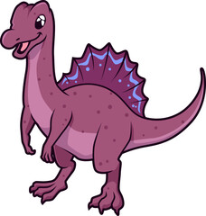 Der Spinosaurus hat einen violetten Rückensteg und wirkt freundlich und verspielt.
