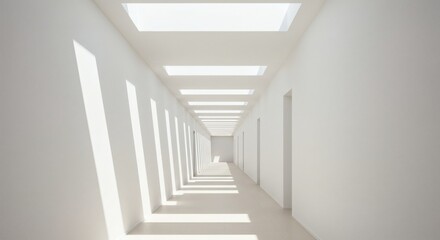 Fototapeta premium A modern architectural hallway with natural light illuminating the minimalist white space.