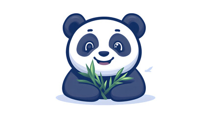Naklejka premium Charming Cartoon Panda Holding Bamboo Adorable Wildlife Illustration for Kids and Nature Theme