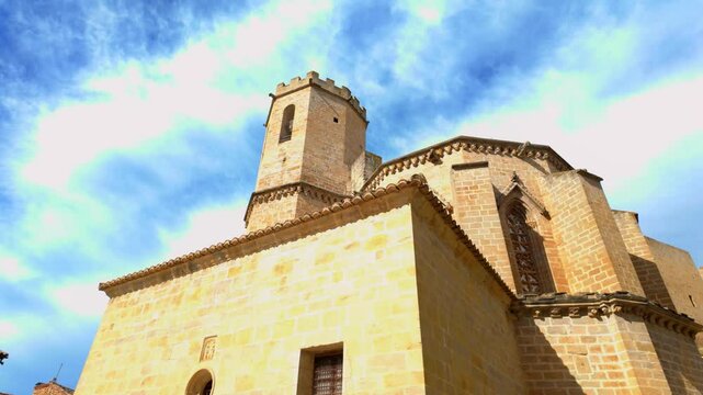 Old medieval stone church on top of the hill in the village of Valderrobres, Teruel.