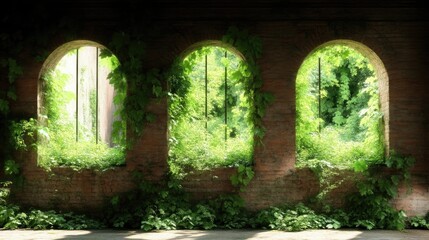Decayed arches, overgrown with lush greenery, offer a glimpse of nature