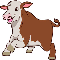 Lachende Hereford-Kuh mit weißem Gesicht – ideales Bauernhoftier für Comic-Designs.
