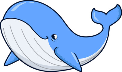Blauer Wal im freundlichen Comic-Stil – größtes Tier der Welt niedlich dargestellt.

