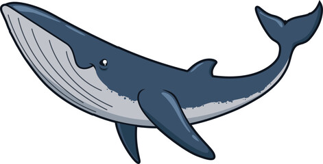 Schlanker Wal mit langem Maul – elegantes Meerestier im Cartoon-Look für Unterwasserwelten.
