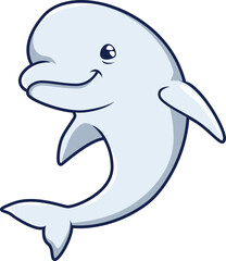 Weißer Beluga-Wal mit freundlichem Gesicht – süßes Meerestier im Comic-Stil.
