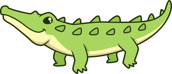 Lächelndes Krokodil im Kawaii-Stil – süß und freundlich für Kinderbuch oder Spielwelten.

