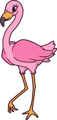 Rosa Flamingo mit langen Beinen und süßem Gesicht.
