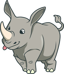 Fröhliches Nashorn mit großen Ohren und kleinem Schwanz.
