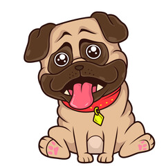 Niedlicher Mops mit großem Kopf und treuen Augen.
