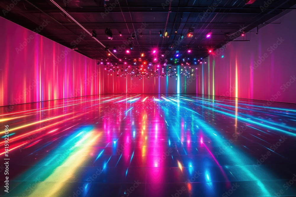 Aufkleber vibrant neon lights illuminate a sleek floor, creating a dynamic and colorful abstract scene.