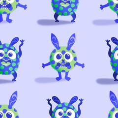 Cartoon doodle animals seamless monsters pattern for kids clothes print and wrapping paper and fabrics