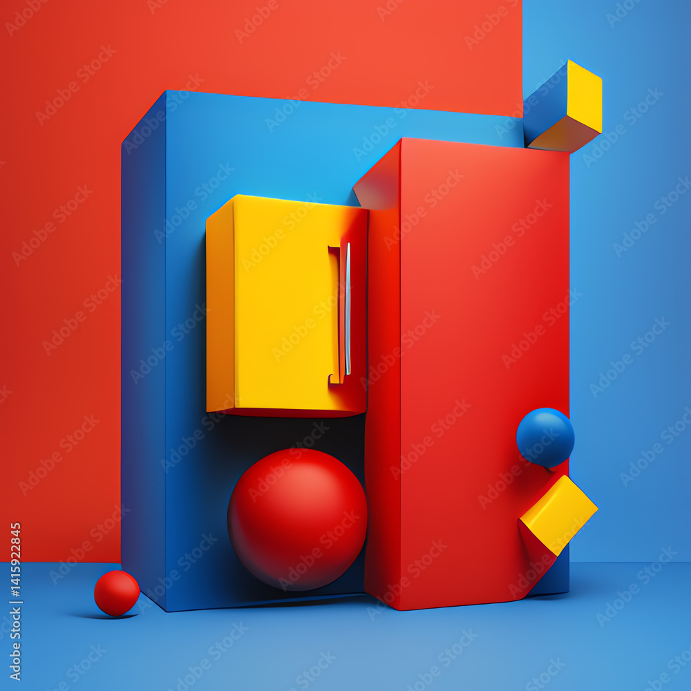 Poster this vibrant abstract scene features bold geometric shapes in bright colors creating a playful atmos