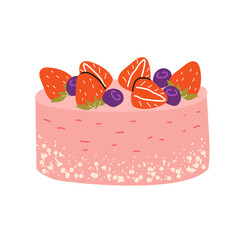 Holiday berry cake for stickers and decoration. Vector hand drawn elegant illustration in vintage sketch style. Cliparts for birthday, wedding valentines designs