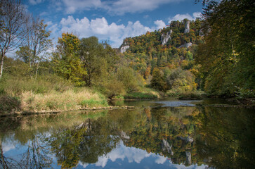 Indian summer on the rocks at the Danube river, Germany