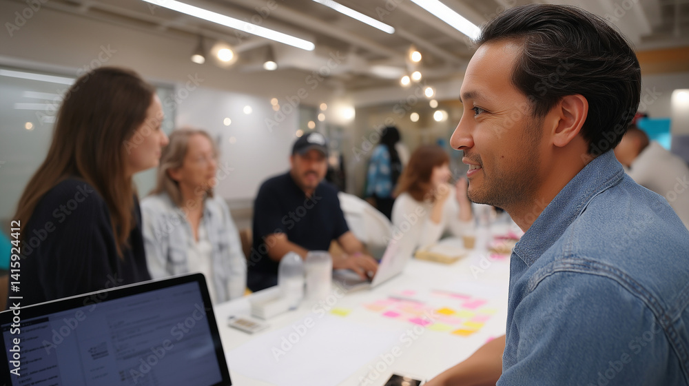 Poster creative team brainstorming in a dynamic studio setting