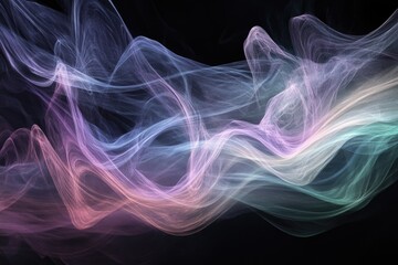 Fototapeta premium Abstract art showcasing flowing, translucent pastel waves on a dark background.