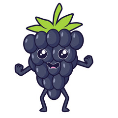 Fröhliche Brombeere mit Muskeln und großen Augen, bereit für Action.
