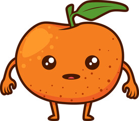 Mandarine mit großen Augen und leicht überraschter Mimik im niedlichen Comic-Stil.
