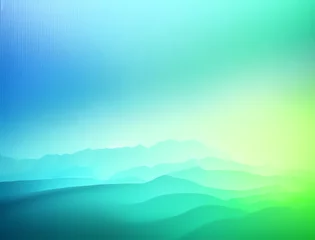 Gordijnen This serene abstract landscape features soft waves of blue and green hues blending harmoniously. Perfect for backgrounds and calming decor. © Andry