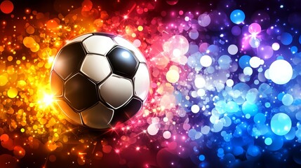 Naklejka premium A neon-lit geometric background accompanies a futuristic soccer ball