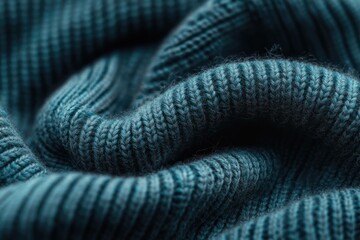 Close-up of teal knitted fabric, showcasing texture and intricate stitch patterns.