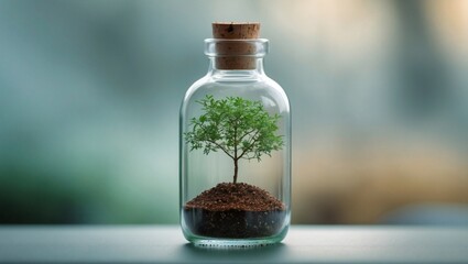 Small tree inside glass jar showcasing nature's beauty in indoor setting Generative AI