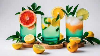 Fototapeta premium Refreshing citrus cocktails with vibrant colors and fresh garnishes Generative AI