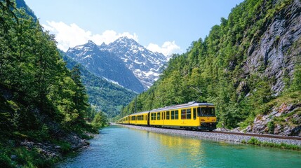 Scenic train ride through mountain valley stunning nature photography for travel and tourism