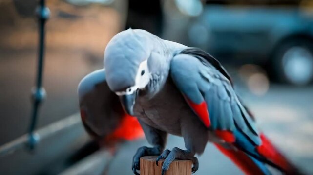 Close-up parrot perched on the tripod