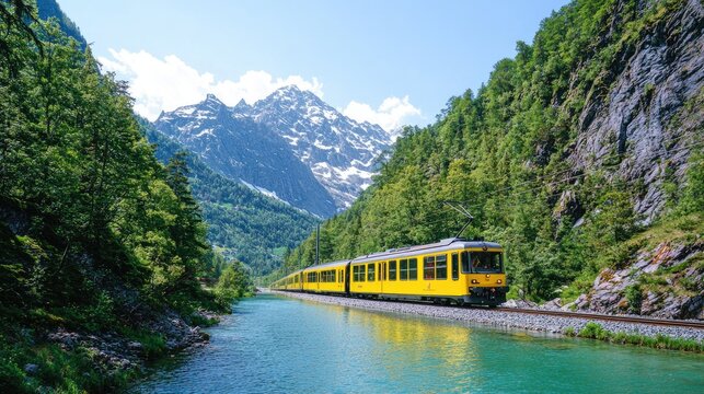 Scenic train ride through mountain valley stunning nature photography for travel and tourism