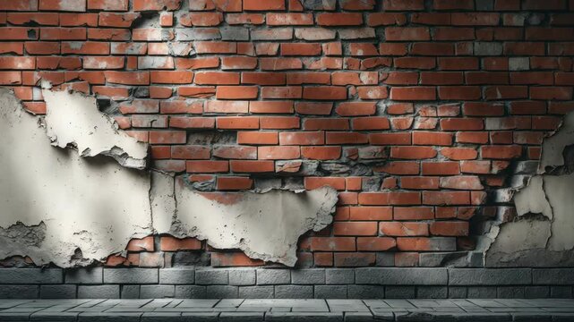Grunge wall background featuring bricks and plaster fragments.