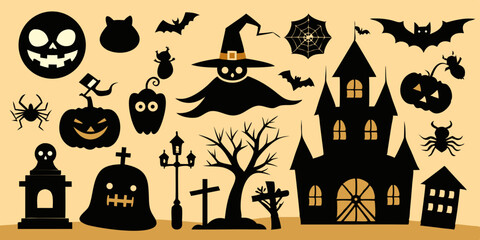 Spooky Halloween Silhouette Vector Graphic Elements Design For Creepy Decorations
