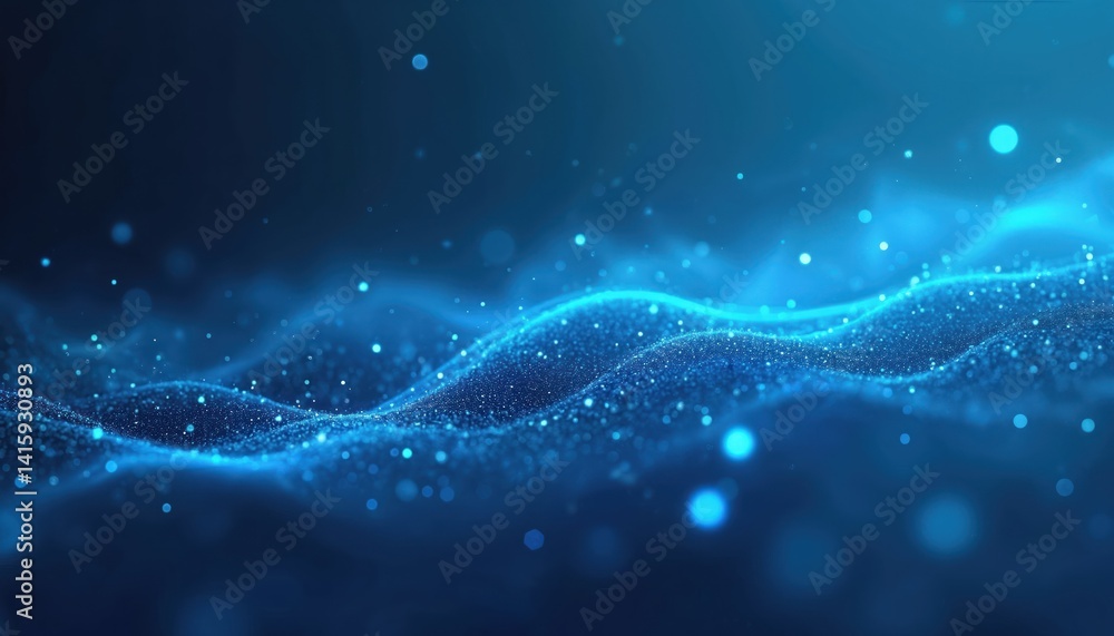 Poster abstract blue tech illustration. modern digital cyberspace background with flowing waves, glowing pa