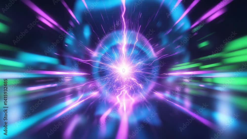 Poster futuristic abstract background with blurred effects and lightning explosion, featuring data flow ray