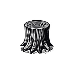 Hand-Drawn Illustration of a Tree Stump, drawn in an engraved, woodcut style with fine details sketch engraving vector illustration. Scratch board imitation. Black and white image