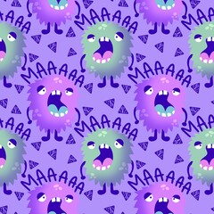 Cartoon doodle seamless monsters pattern for kids clothes print and wrapping paper and fabrics