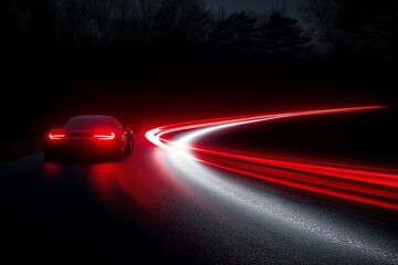 Red and Blue Light Trails Abstraction on a Background of Deep Black