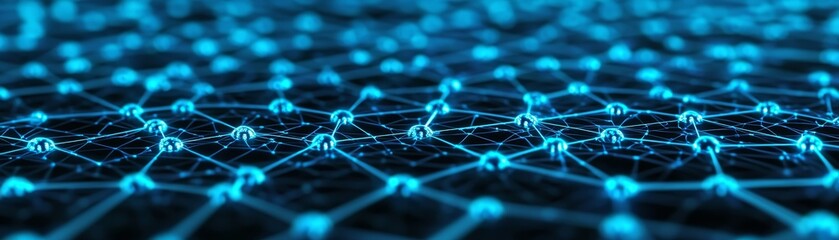 Glowing Biotechnology Innovation Network with Vibrant Blue Nodes and Connections in Detail