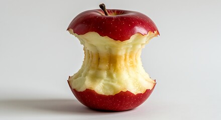 A close-up shot of an apple core, showcasing the remaining flesh after being eaten.