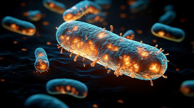 Bacteria in close-up, detailed cellular biology render