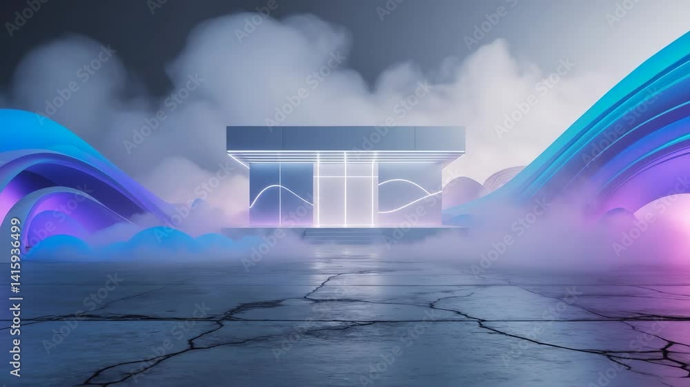 Poster abstract background featuring concrete ground, foggy clouds, and a mock-up space for a landing page