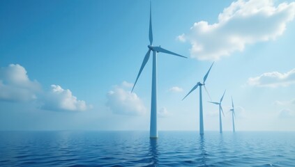 Offshore Wind Farm - Renewable Energy in the Ocean. Ideal for environmental websites, renewable energy advertisements, technology and innovation graphics, sustainable development projects