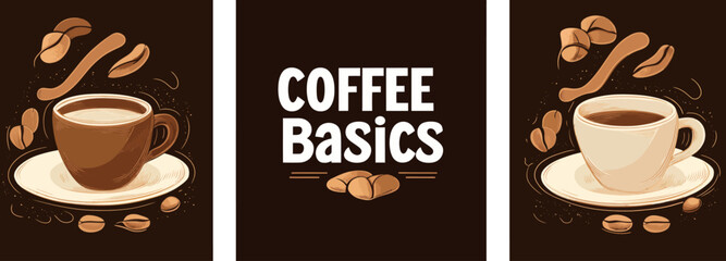 A set of coffee composition designed in minimalistic paper cut style is available as a template for branding purposes in shops or cafes, applicable to various materials such as invitations, business