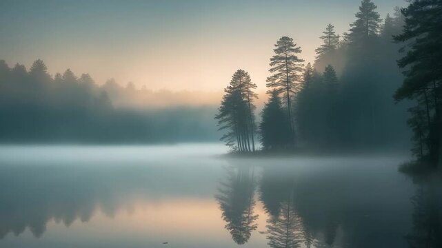 Morning fog above the lake, videographed at sunrise.
