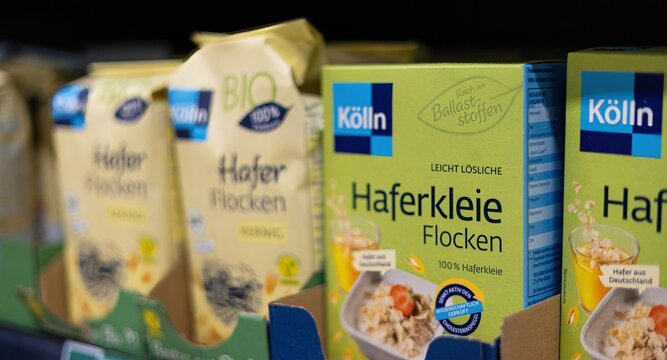 Koelln Oats and Flakes Packaging Display - FRANKFURT, GERMANY - MARCH 21, 2025